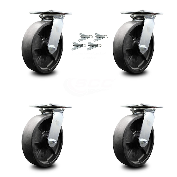 8 Inch Glass Filled Nylon Caster Set with Ball Bearings and Swivel Locks SCC